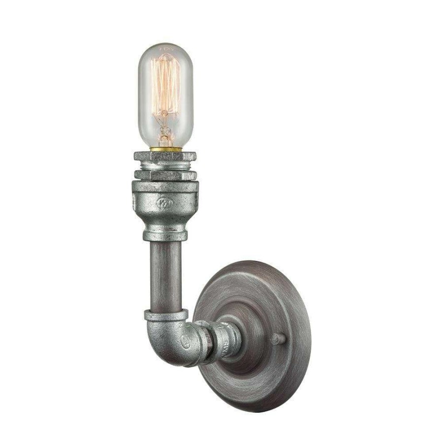 Wall Sconces * | Cast Iron Pipe 1-Light Weathered Zinc Vanity Light By Titan Lighting