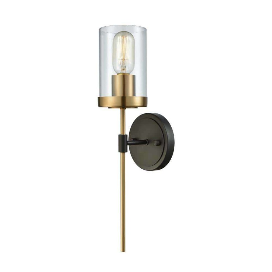 Wall Sconces * | North Haven 1-Light Oil Rubbed Bronze With Satin Brass Accents And Clear Glass Sconce By Titan Lighting