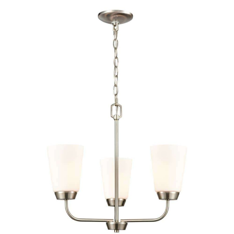 Chandeliers * | 3-Light Brushed Nickel Candelabra Chandelier With Glass Shades By Titan Lighting