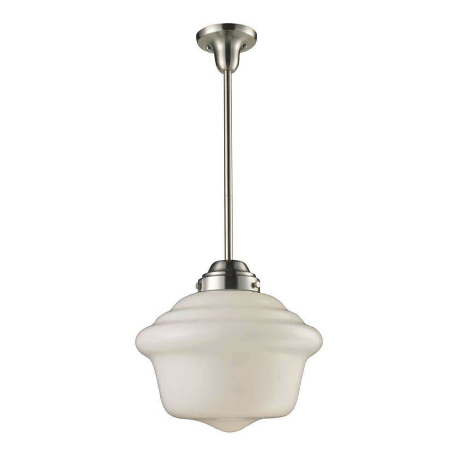 Chandeliers * | Schoolhouse Pendants 1-Light Satin Nickel Ceiling Mount Pendant By Titan Lighting