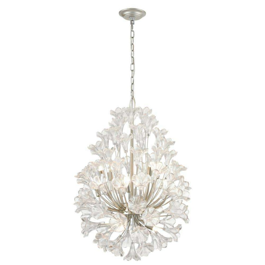 Chandeliers * | Celene 12-Light Aged Silver Chandelier With Glass Shades By Titan Lighting