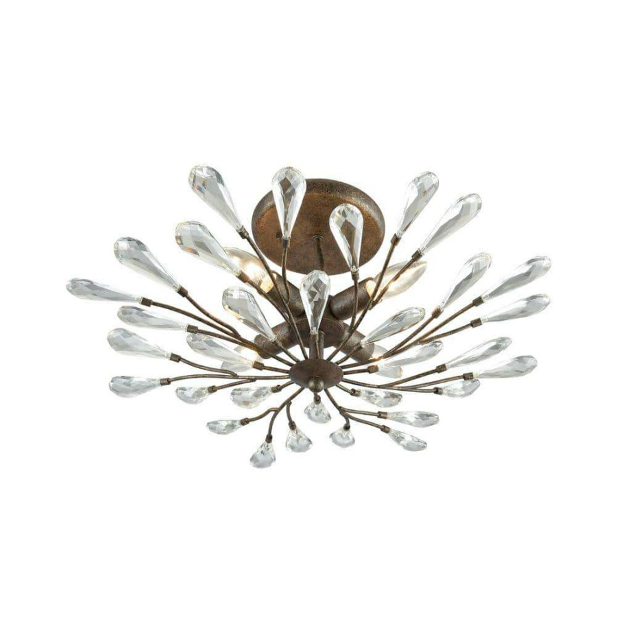 Chandeliers * | Crislett 4-Light Sunglow Bronze With Clear Crystal Semi-Flushmount By Titan Lighting