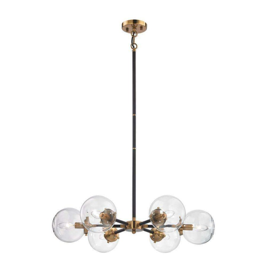 Chandeliers * | Boudreaux 6-Light Matte Black And Antique Gold Chandelier By Titan Lighting