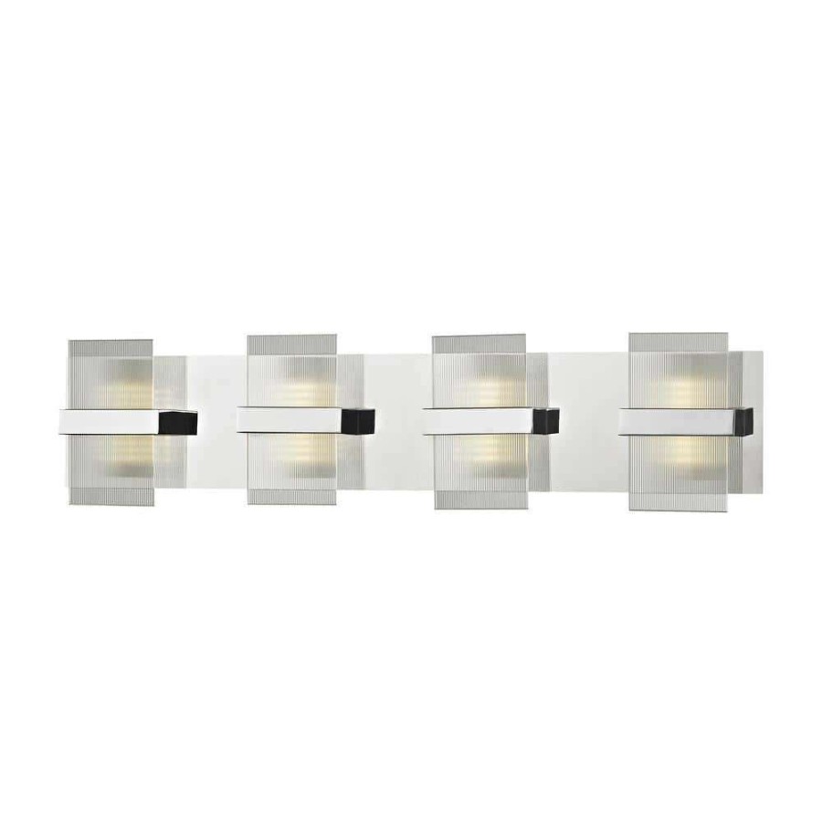 Vanity Lighting * | Desiree 32-Watt Polished Chrome With Clear Lined Glass Integrated Led Bath Light By Titan Lighting