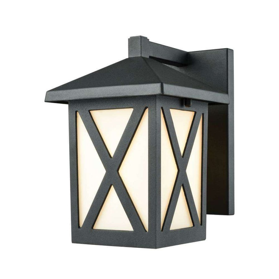 Outdoor Lighting * | Lawton 1-Light Matte Black With White Glass Outdoor Wall Lantern Sconce By Titan Lighting