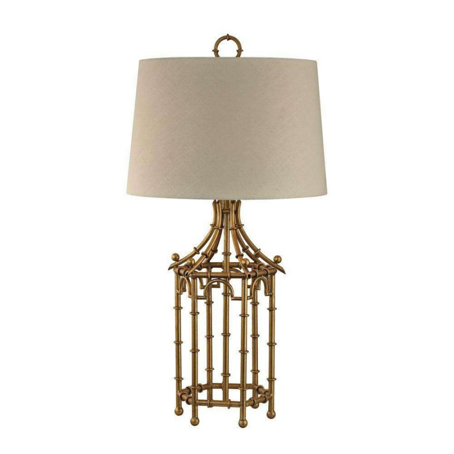 Lamps * | 33 In. Gold Leaf Bamboo Birdcage Table Lamp By Titan Lighting