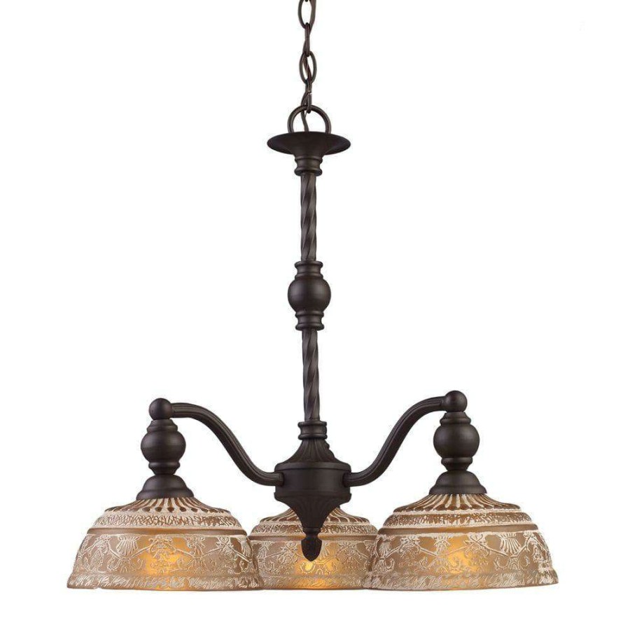 Chandeliers * | Norwich 3-Light Oiled Bronze Chandelier With Amber Glass Shades By Titan Lighting