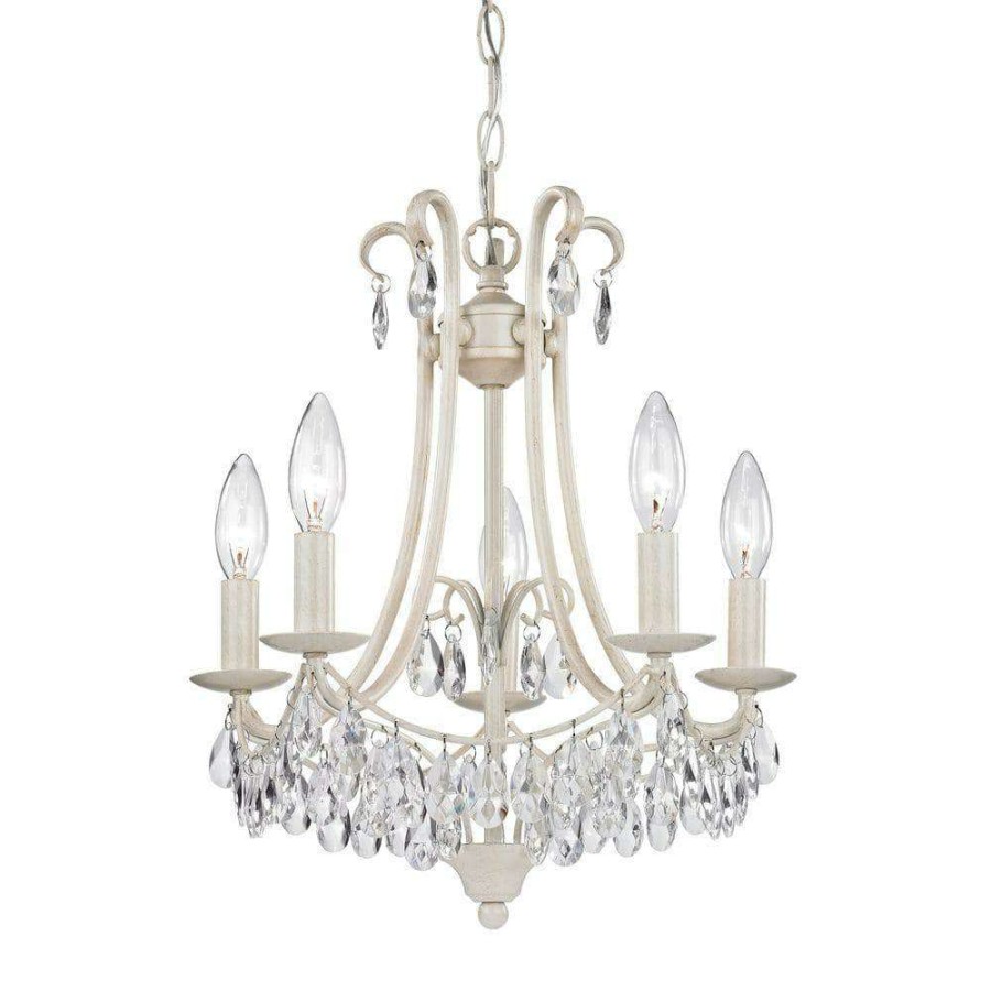 Chandeliers * | 5-Light Antique Cream And Clear Mini Chandelier By Titan Lighting