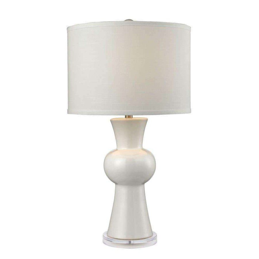 Lamps * | 28 In. White Ceramic Table Lamp With Textured White Linen Hardback Shade By Titan Lighting