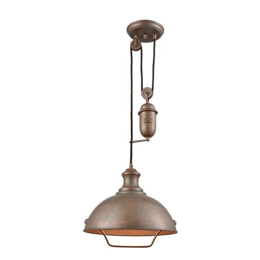 Pendant Lights * | Farmhouse 1-Light Tarnished Brass Pulldown Pendant By Titan Lighting