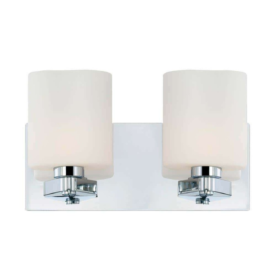 Vanity Lighting * | Embro 2-Light Chrome Vanity Light With Oval White Opal Glass By Titan Lighting