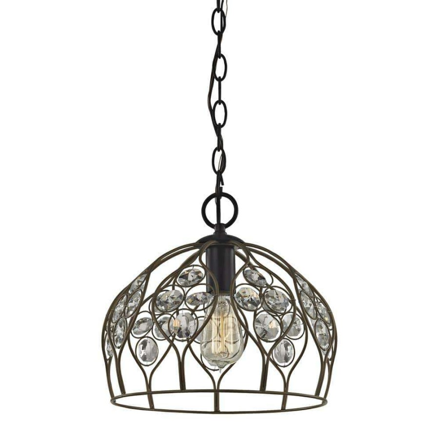 Pendant Lights * | Crystal Web 1-Light Bronze Gold And Matte Black With Clear Crystal Pendant By Titan Lighting