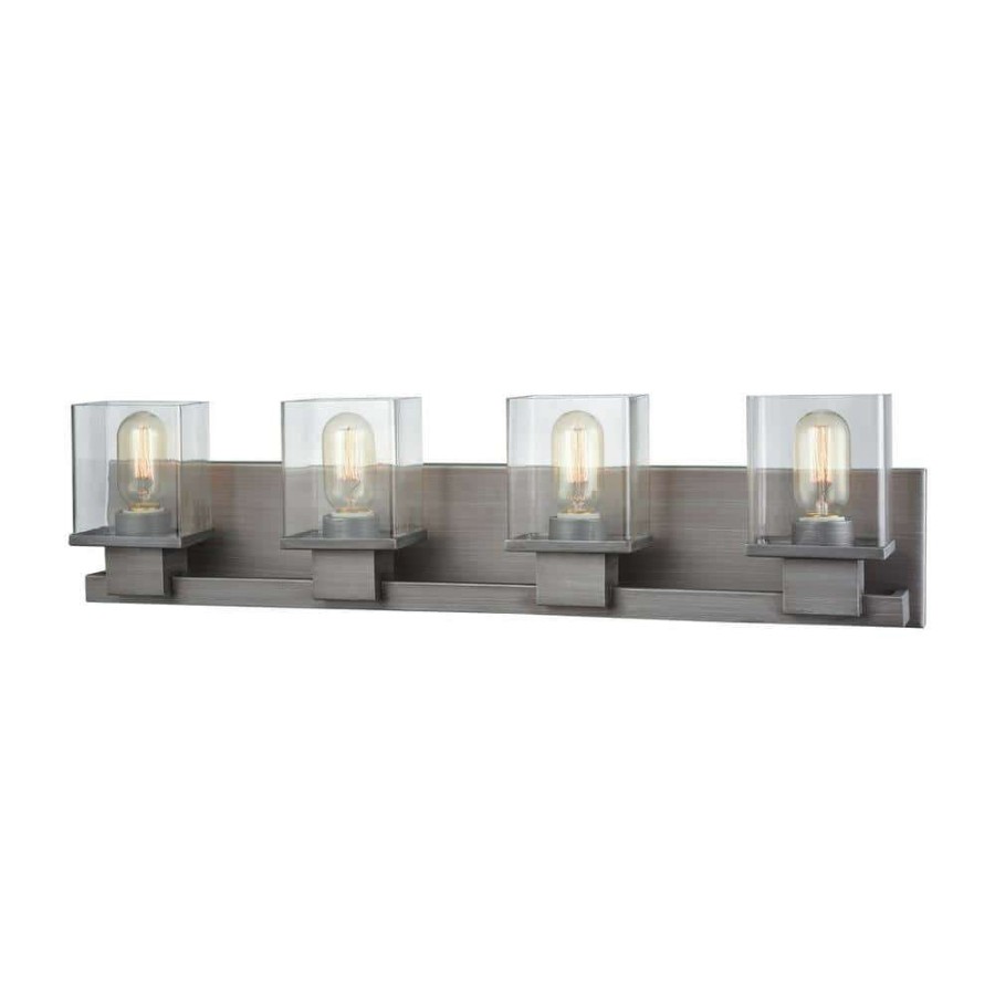 Vanity Lighting * | Hotelier 4-Light Weathered Zinc With Clear Glass Bath Light By Titan Lighting