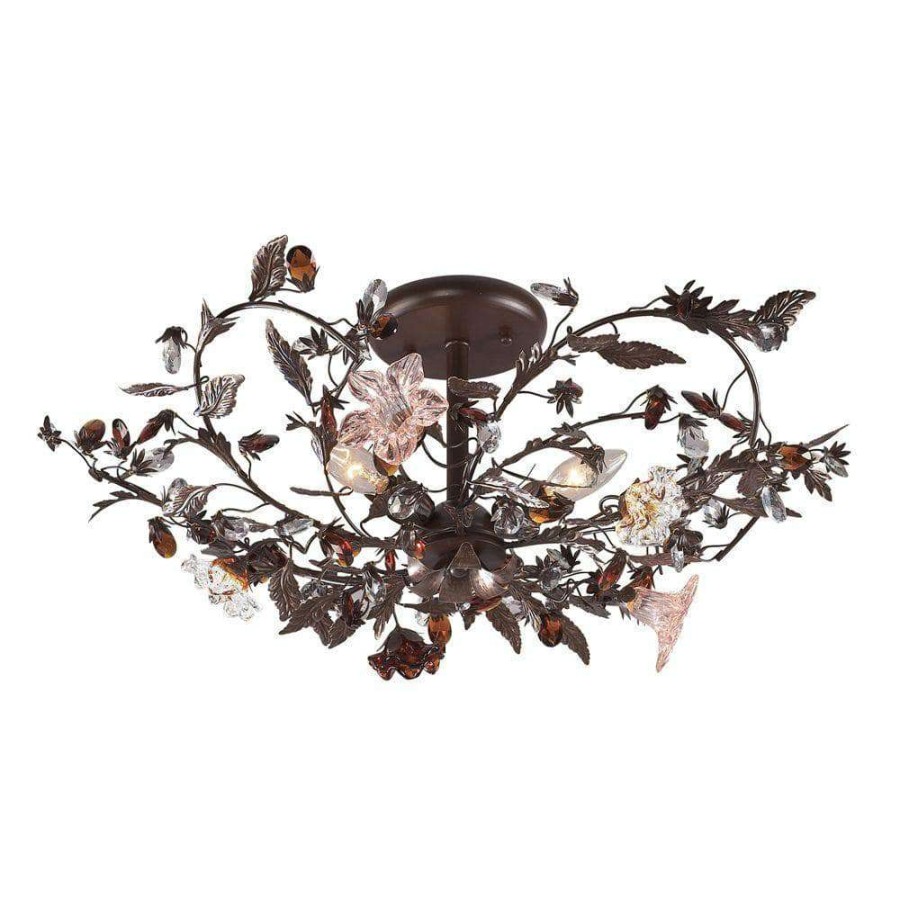 Chandeliers * | Cristallo Fiore 3-Light Deep Rust Ceiling Semi-Flush Mount Light By Titan Lighting