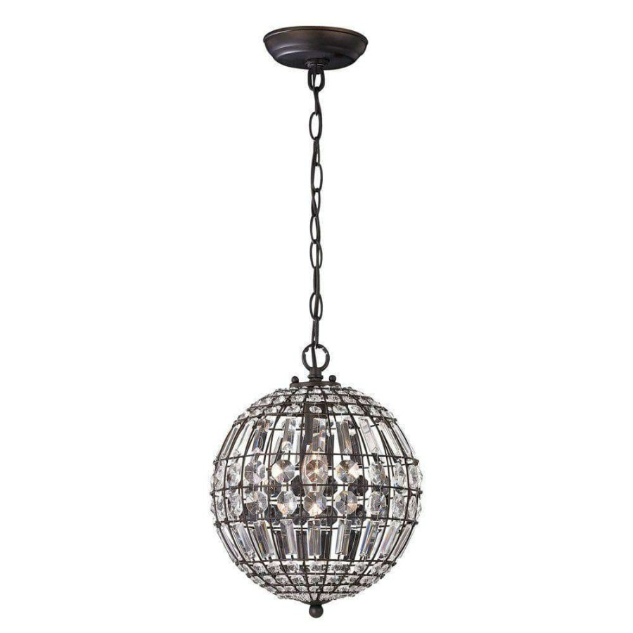 Pendant Lights * | Talgarth 1-Light Dark Bronze Round Crystal Mini Pendant By Titan Lighting