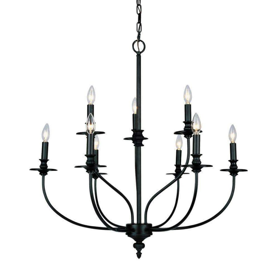 Chandeliers * | Hartford 9-Light Oil Rubbed Ceiling Mount Chandelier By Titan Lighting