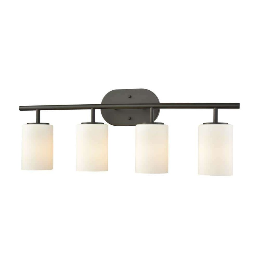 Vanity Lighting * | Pemlico 4-Light Oil Rubbed Bronze With White Glass Bath Light By Titan Lighting