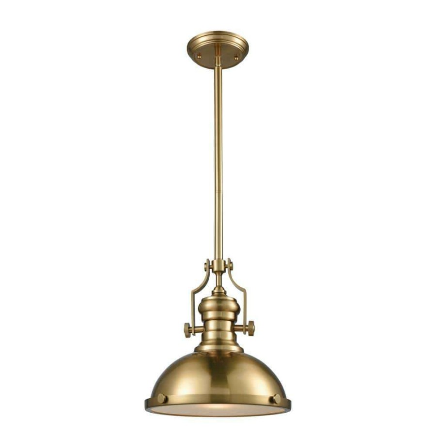 Chandeliers * | Chadwick 1-Light Satin Brass With Frosted Glass Diffuser Pendant By Titan Lighting