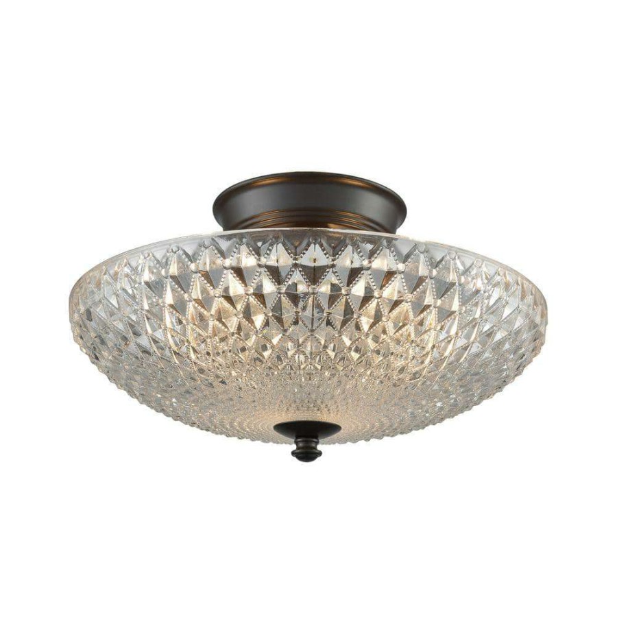 Chandeliers * | Sweetwater 3-Light Oil Rubbed Bronze With Clear Crystal Glass Semi-Flushmount By Titan Lighting