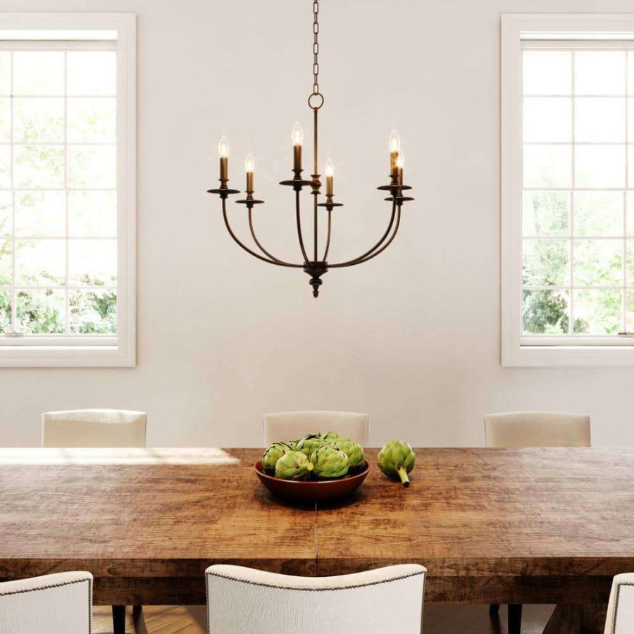 Chandeliers * | Hartford 6-Light Oil Rubbed Ceiling Mount Chandelier By Titan Lighting