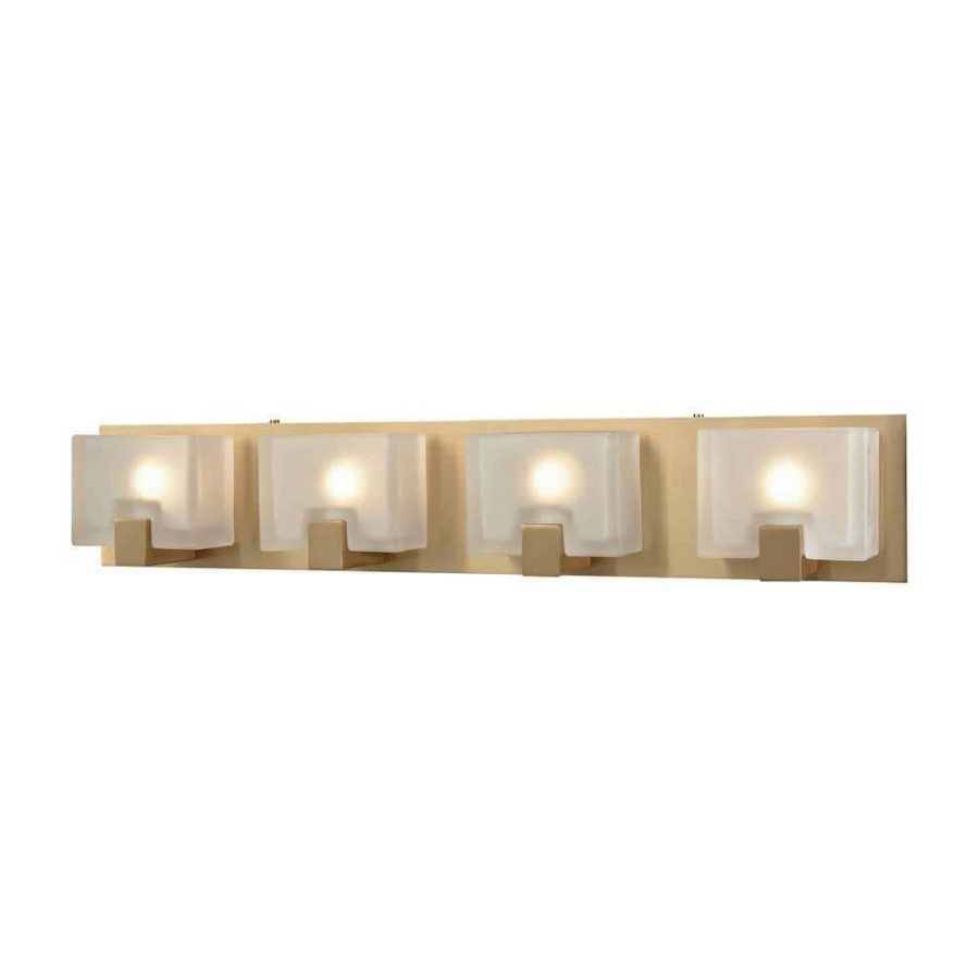 Vanity Lighting * | Ridgecrest 4-Light Satin Brass With Frosted Cast Glass Bath Light By Titan Lighting