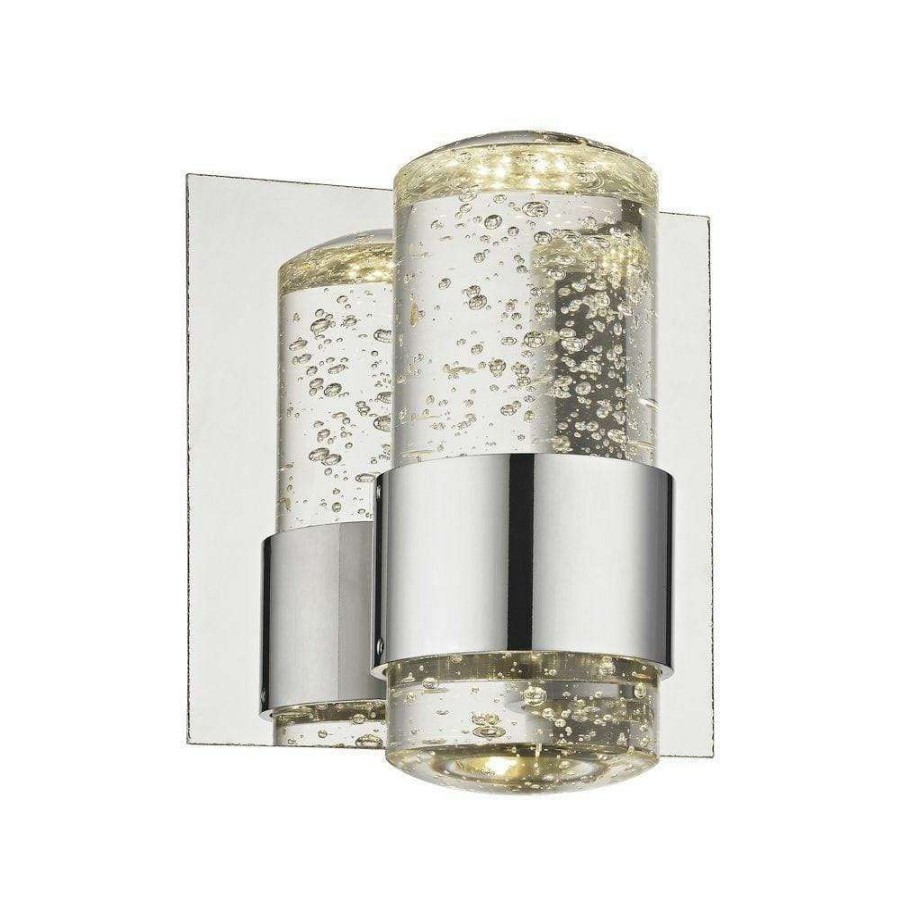 Wall Sconces * | Surrey 1-Light Chrome And Bubbled Glass Led Vanity Light By Titan Lighting