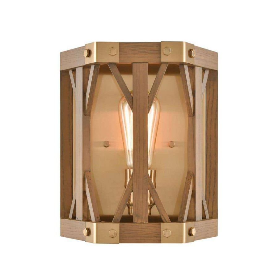 Wall Sconces * | Structure 1-Light Satin Brass Wall Sconce By Titan Lighting