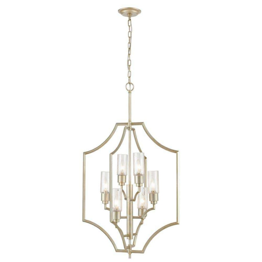 Chandeliers * | Cheswick 6-Light Aged Silver Chandelier With Glass Shades By Titan Lighting