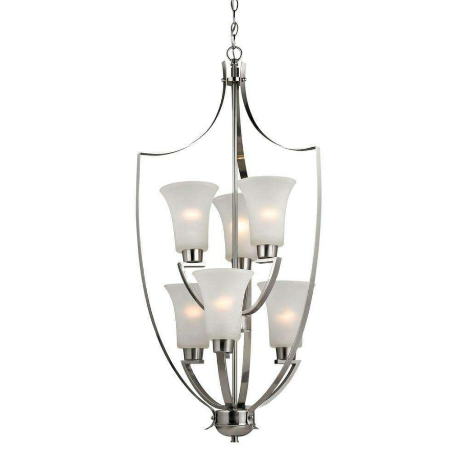 Chandeliers * | Foyer Collection 6-Light Brushed Nickel Chandelier By Titan Lighting