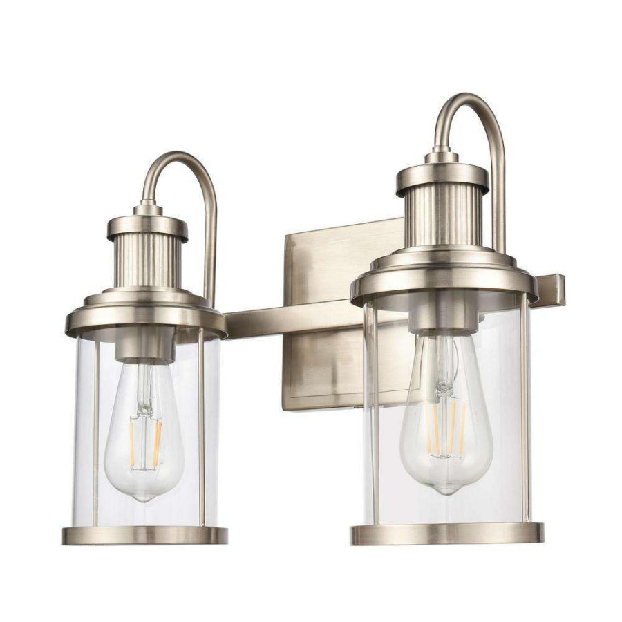 Vanity Lighting * | Millburn 15 In. 2-Light Satin Nickel Vanity Light By Titan Lighting