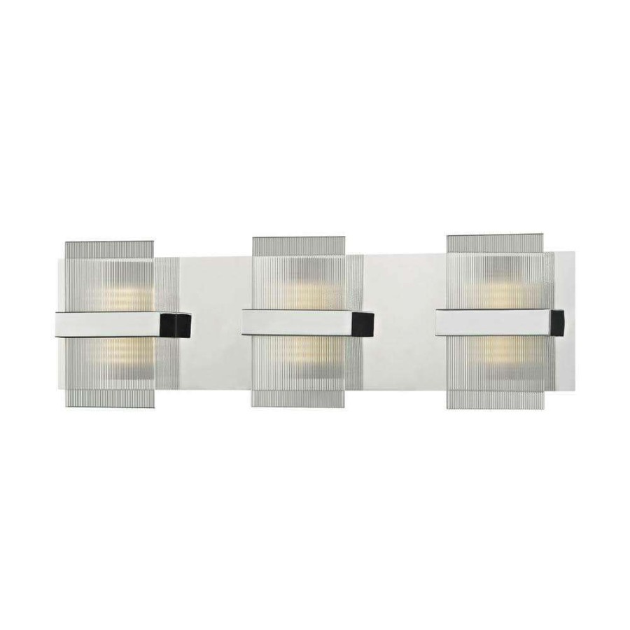 Vanity Lighting * | Desiree 24-Watt Polished Chrome With Clear Lined Glass Integrated Led Bath Light By Titan Lighting