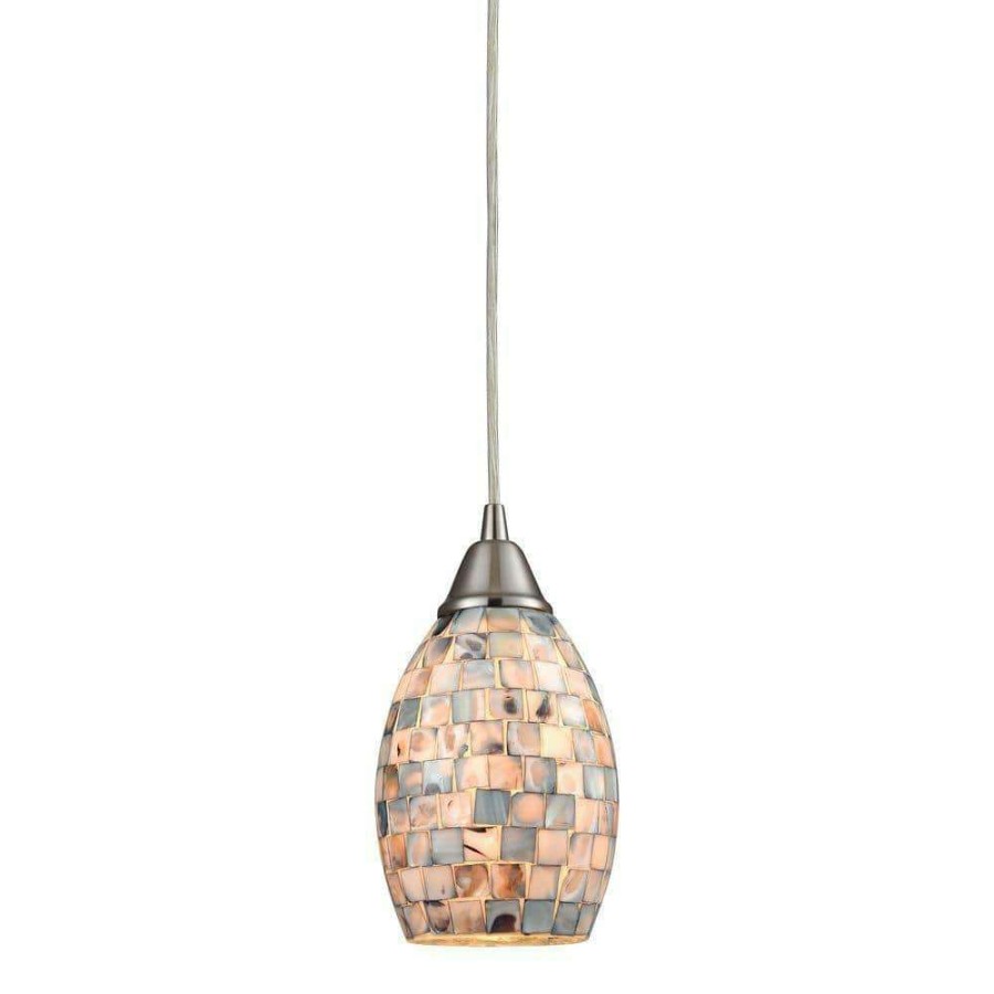 Pendant Lights * | Capri 1-Light Satin Nickel And Gray Capiz Shell Led Pendant By Titan Lighting