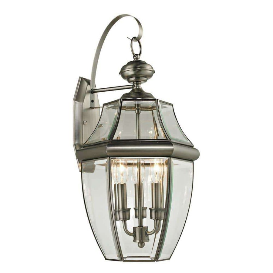 Outdoor Lighting * | Ashford 3-Light Outdoor Brushed Nickel Wall Lantern Sconce By Titan Lighting