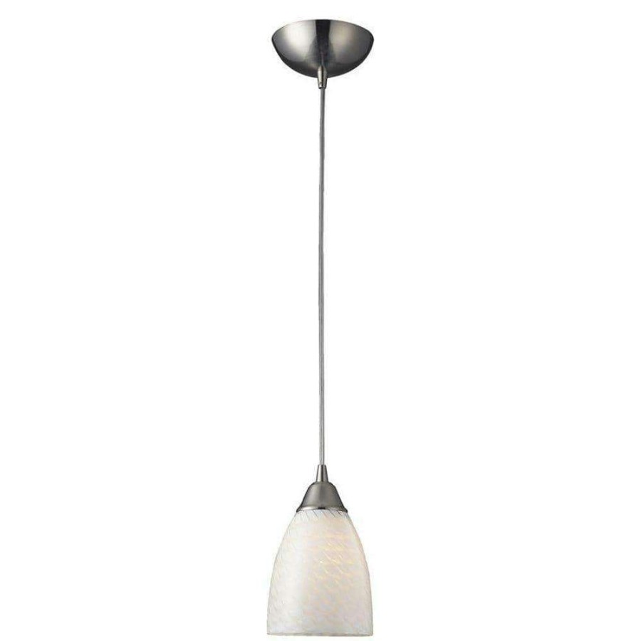 Pendant Lights * | Arco Baleno 1-Light Satin Nickel Pendant With White Swirl Glass Shade By Titan Lighting