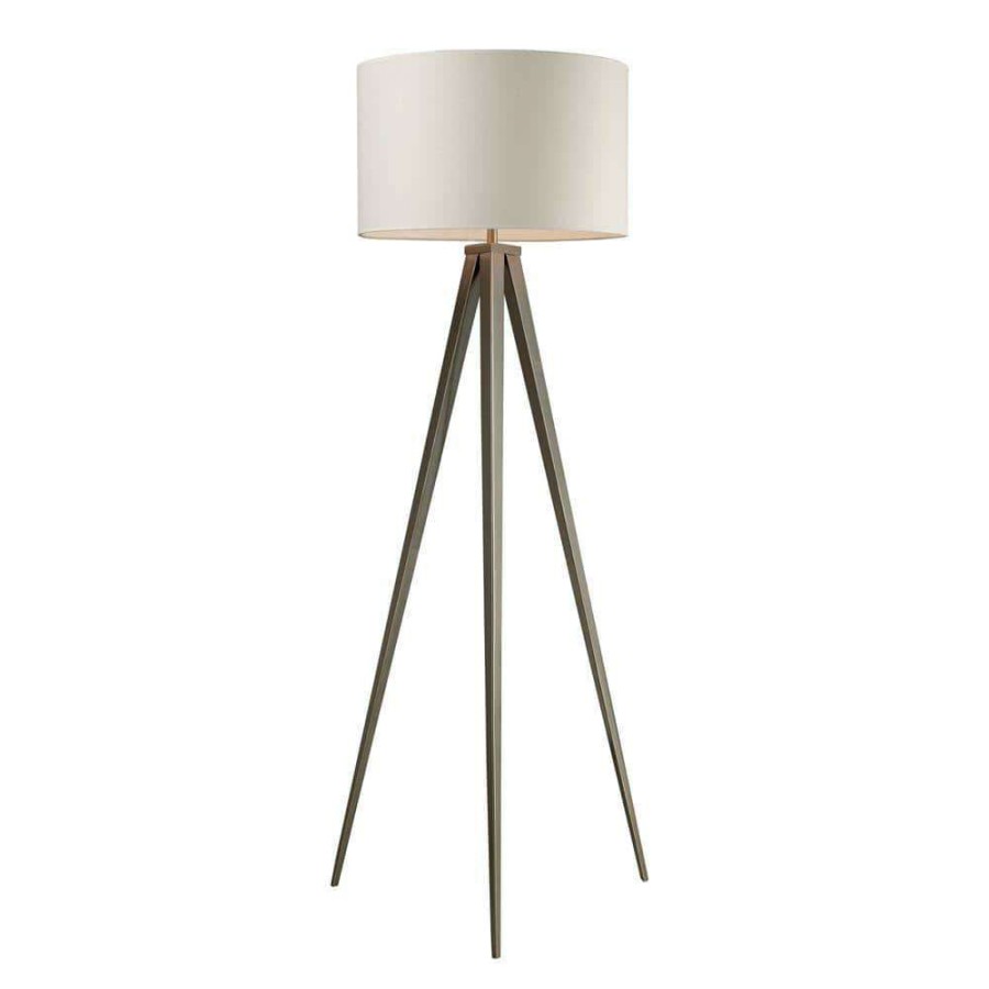 Lamps * | Salford 61 In. Satin Nickel Floor Lamp With Off-White Linen Shade By Titan Lighting