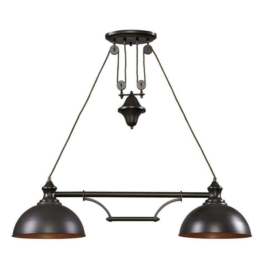 Chandeliers * | Farmhouse 2-Light Oiled Bronze Ceiling Mount Island-Light By Titan Lighting