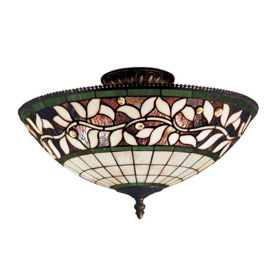 Chandeliers * | English Ivy 3-Light Tiffany Bronze Ceiling Semi-Flush Mount Light By Titan Lighting