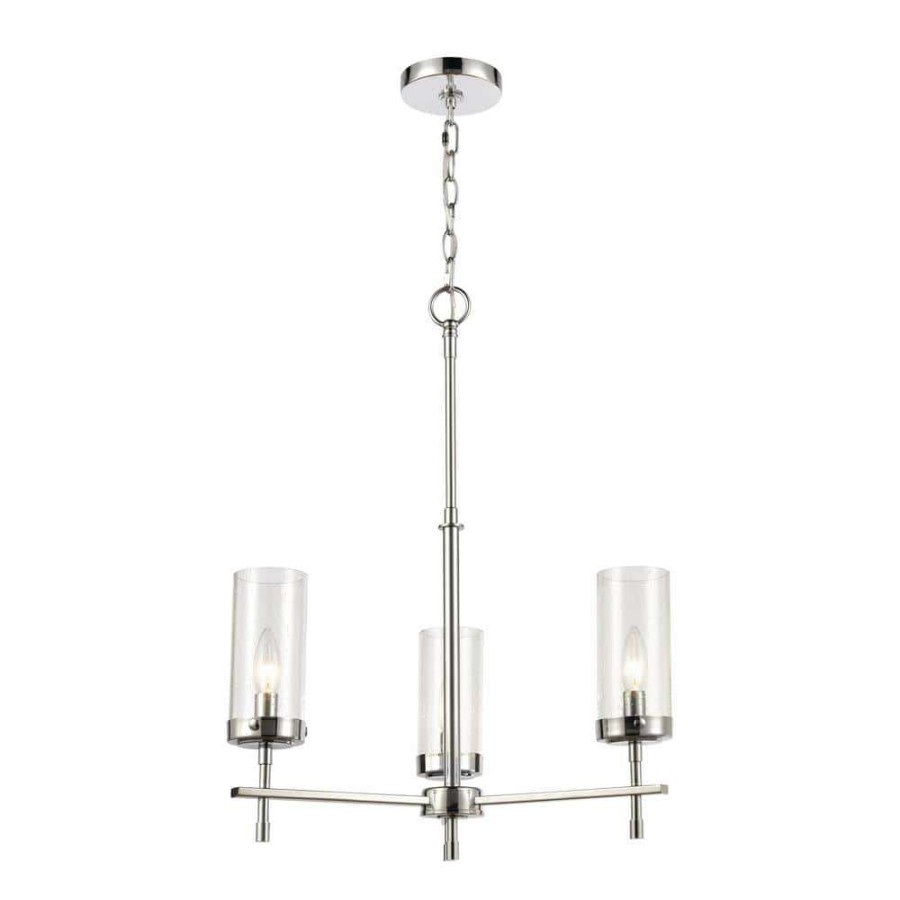 Chandeliers * | Melinda 3-Light Polished Chrome Chandelier With Glass Shades By Titan Lighting