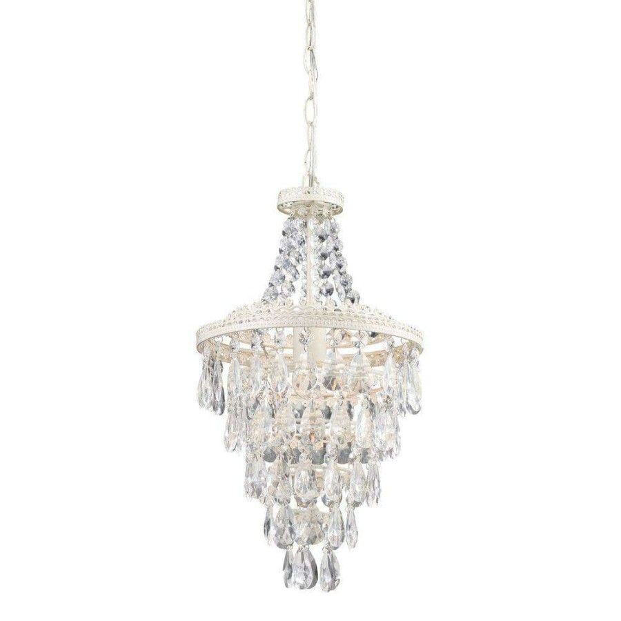 Chandeliers * | 1-Light Antique White And Clear Crystal Pendant Lamp By Titan Lighting